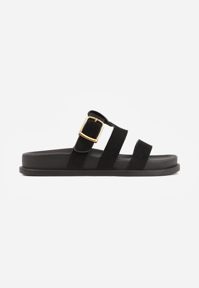 Czarne Klapki z Geometryczną Cholewką i Klamrą z Boku Endrita 4