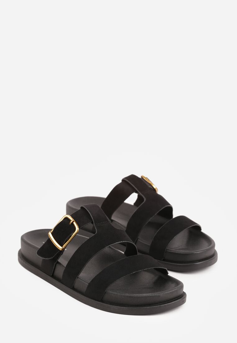 Czarne Klapki z Geometryczną Cholewką i Klamrą z Boku Endrita 5