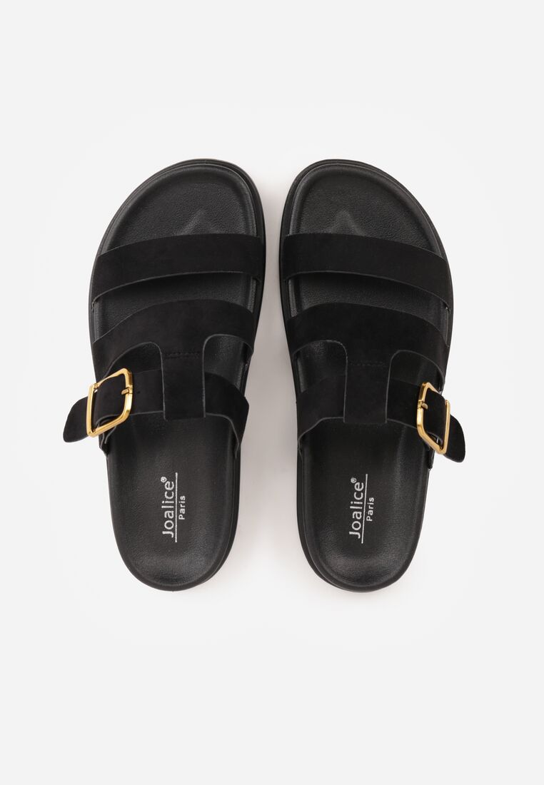 Czarne Klapki z Geometryczną Cholewką i Klamrą z Boku Endrita 6