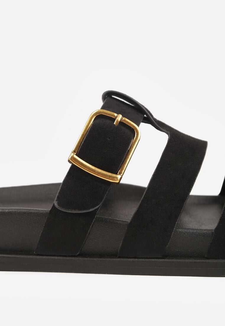 Czarne Klapki z Geometryczną Cholewką i Klamrą z Boku Endrita 8