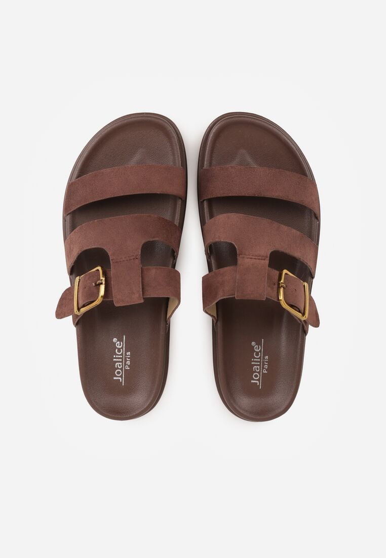 Brązowe Klapki z Geometryczną Cholewką i Klamrą z Boku Endrita 6