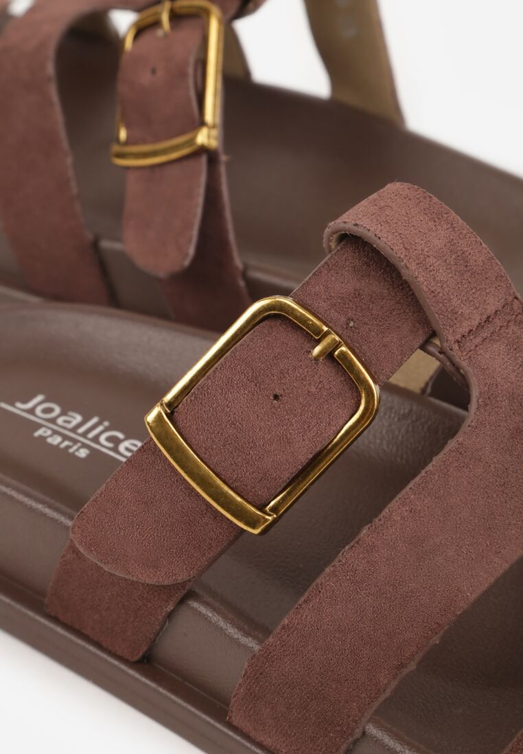 Brązowe Klapki z Geometryczną Cholewką i Klamrą z Boku Endrita 8