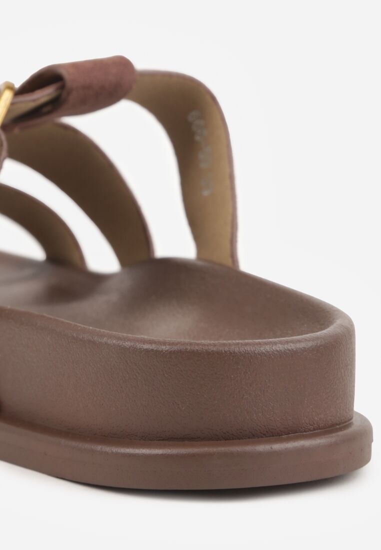 Brązowe Klapki z Geometryczną Cholewką i Klamrą z Boku Endrita 9