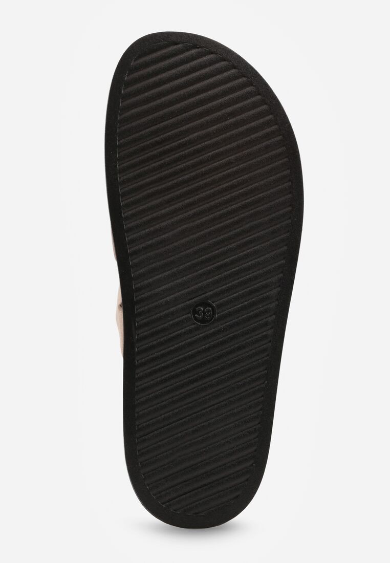 Ciemnobeżowe Klapki z Geometryczną Cholewką i Klamrą z Boku Endrita 7