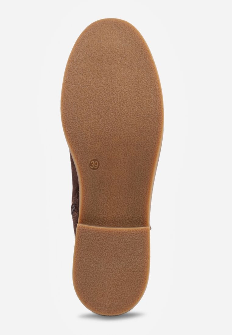 Brązowe Płaskie Botki Sztyblety z Ażurowym Wzorem ze Skórzaną Wkładką Terisina 7