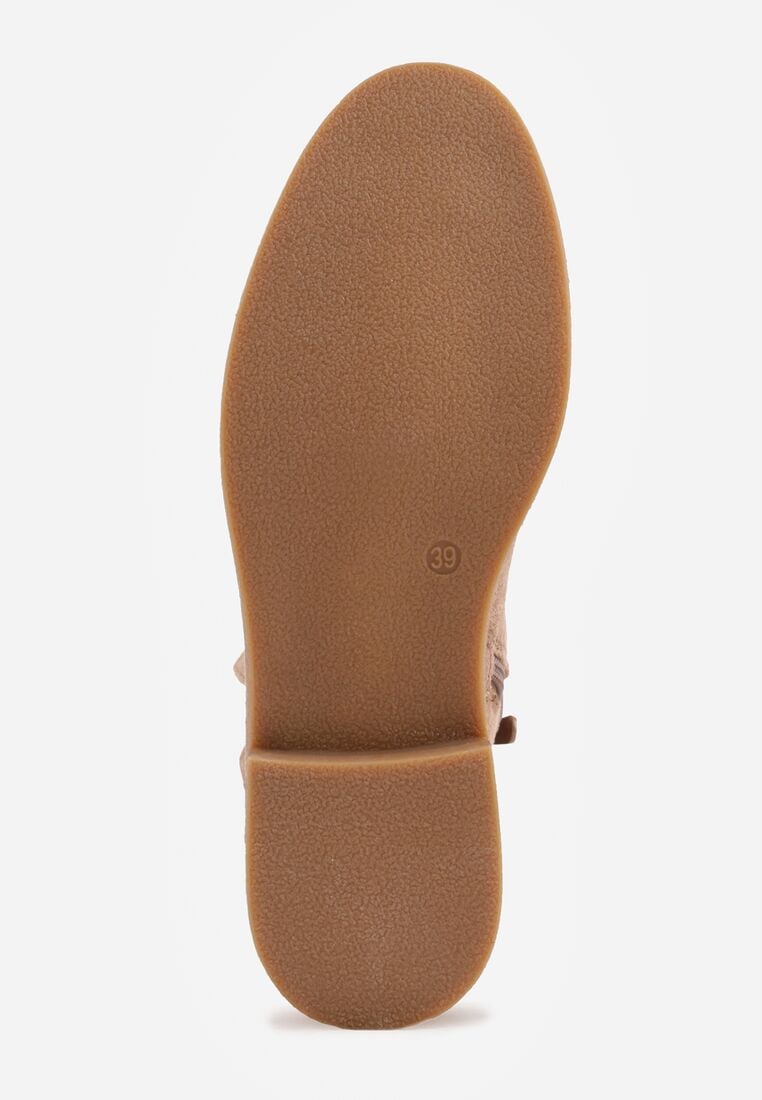 Ciemnobeżowe Płaskie Botki Sztyblety z Ażurowym Wzorem ze Skórzaną Wkładką Terisina 7