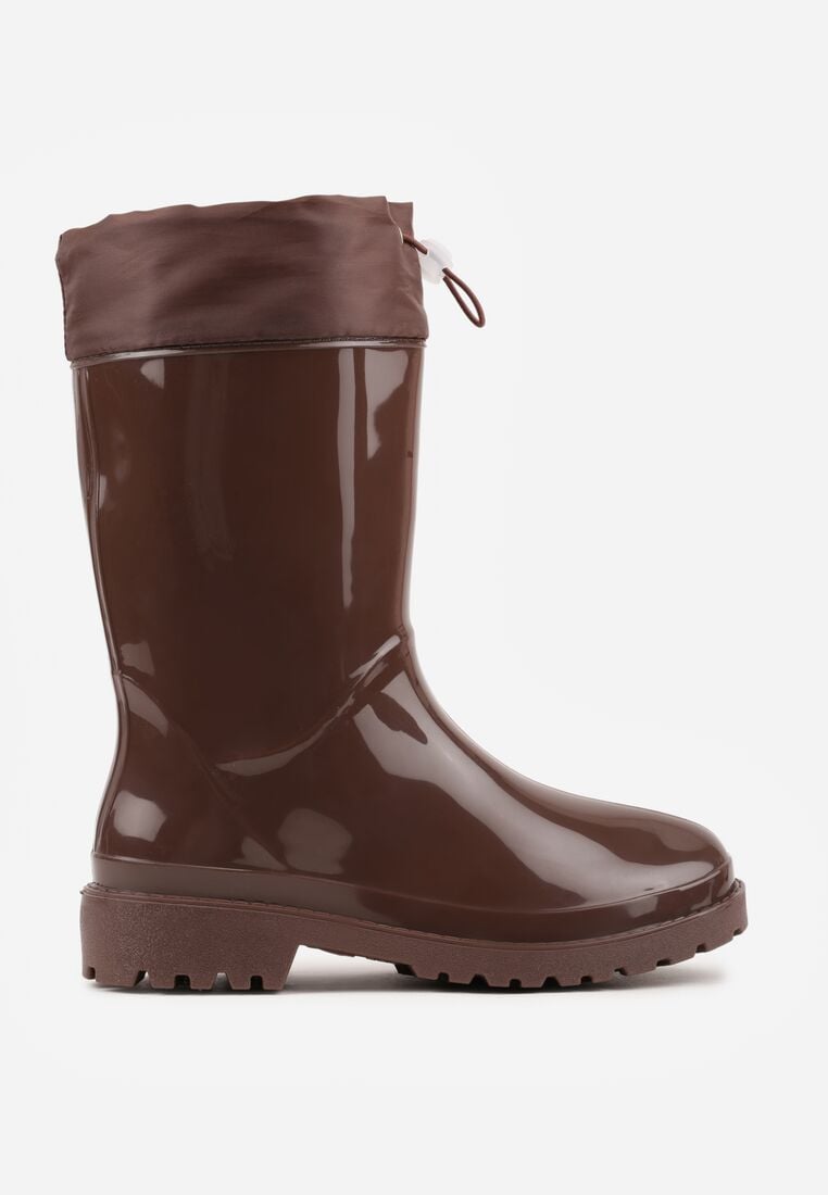 Brązowe Lakierowane Kalosze ze Ściąganą Cholewką Fevaselle 4