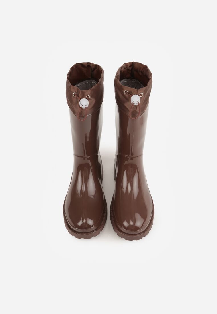 Brązowe Lakierowane Kalosze ze Ściąganą Cholewką Fevaselle 6