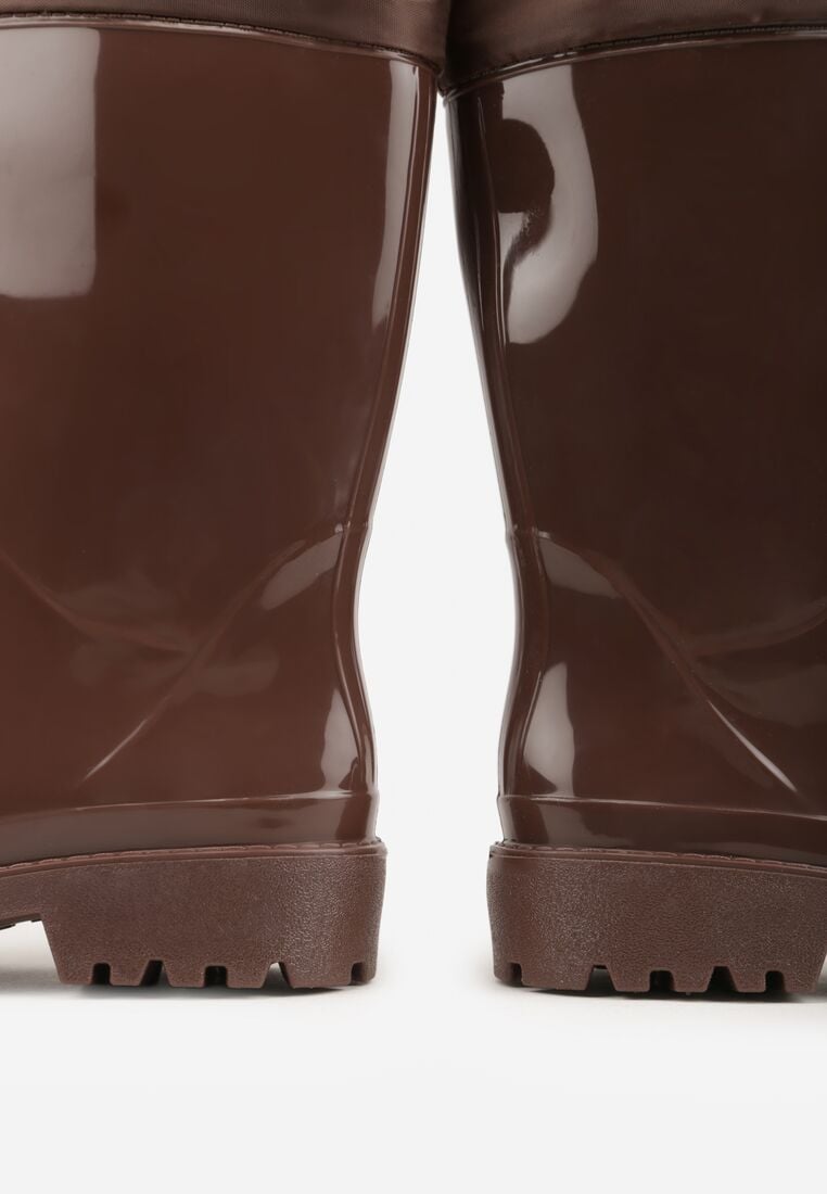 Brązowe Lakierowane Kalosze ze Ściąganą Cholewką Fevaselle 8