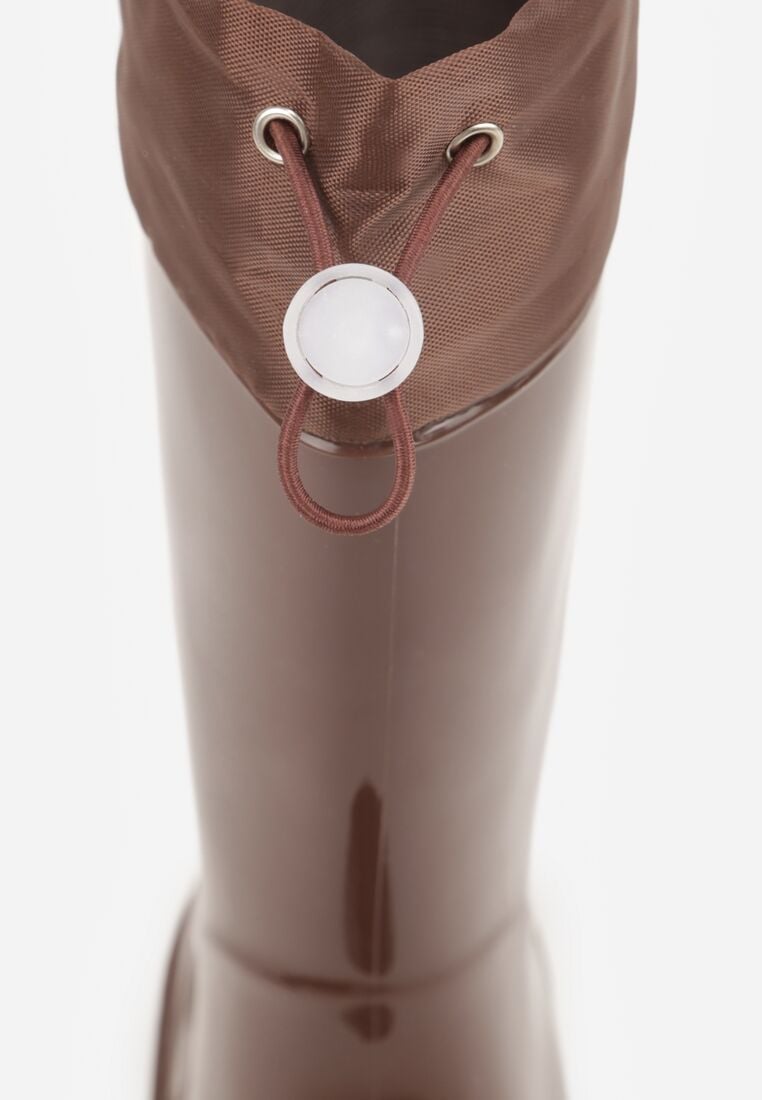 Brązowe Lakierowane Kalosze ze Ściąganą Cholewką Fevaselle 9