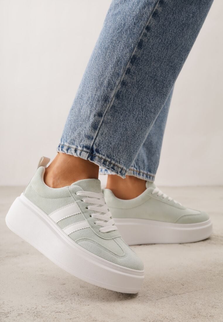 Zielone Sneakersy w Stylu Klasycznych Tenisówek na Grubej Podeszwie Rediree 1