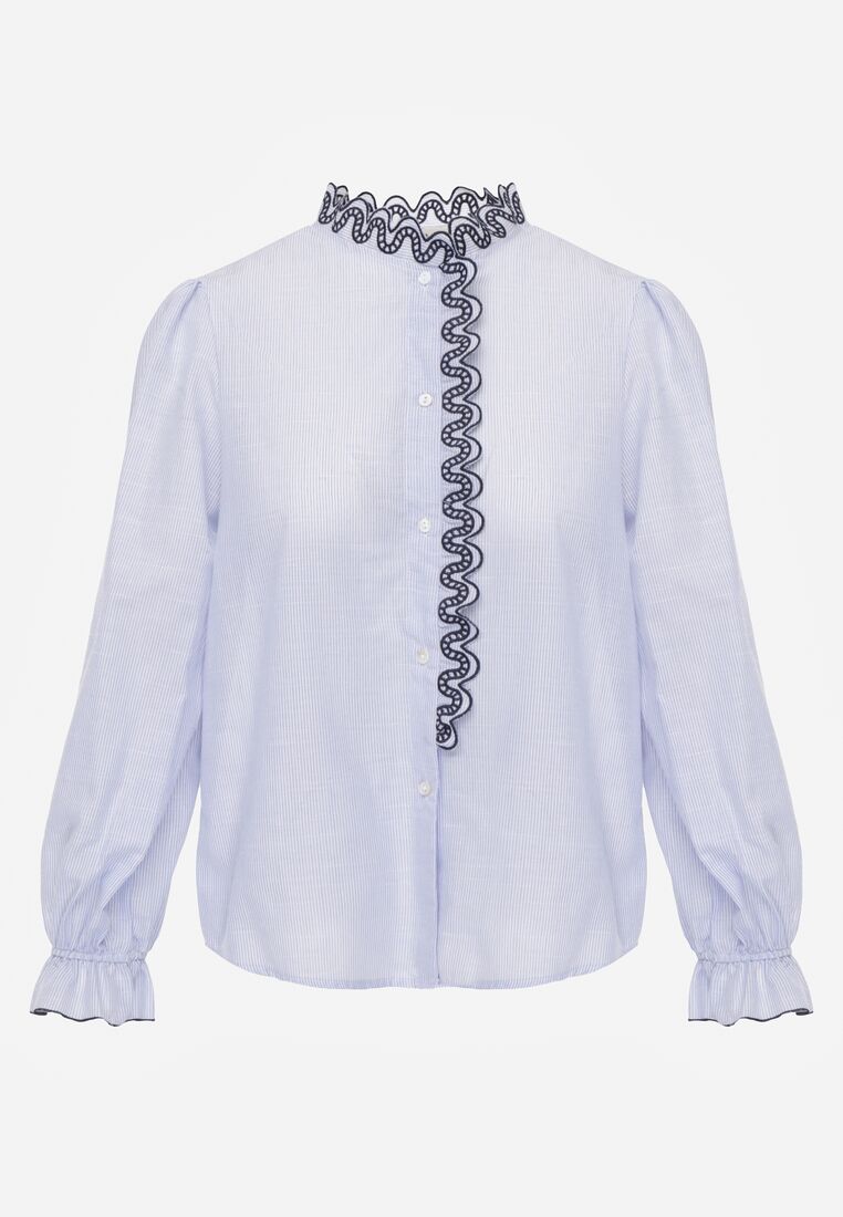 Niebieska Koszula z Bawełny Ozdobiona Haftowaną Falbanką Zenatia 6