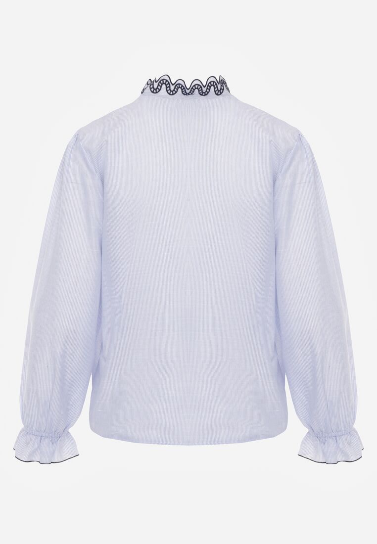Niebieska Koszula z Bawełny Ozdobiona Haftowaną Falbanką Zenatia 7