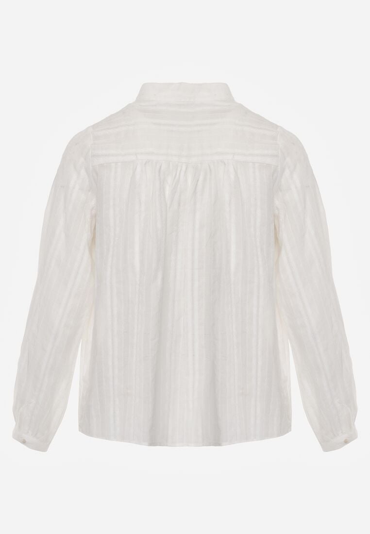 Biała Bawełniana Rustykalna Koszula ze Stójką i Koronkowymi Wstawkami Felielia 7