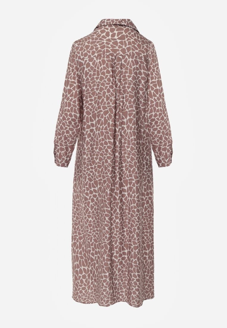 Beżowa Sukienka Koszulowa z Wiskozą w Zwierzęcy Wzór Żyrafy Nevetalia 7