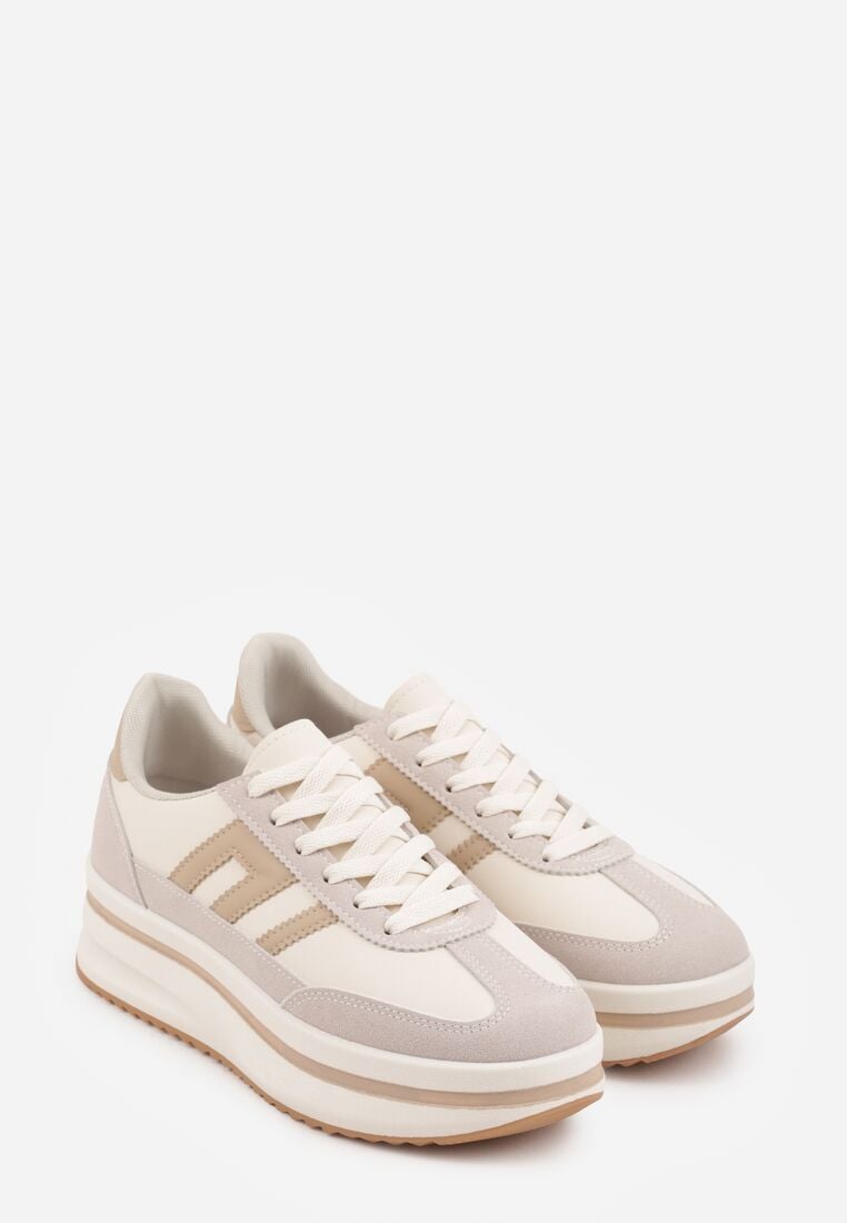 Beżowe Sneakersy na Grubej Podeszwie Ozdobione Geometrycznym Wzorem Asoastis 5