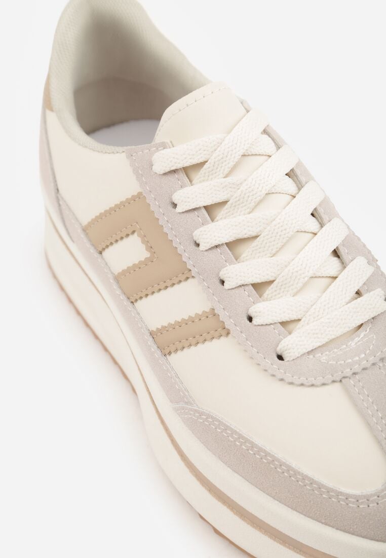 Beżowe Sneakersy na Grubej Podeszwie Ozdobione Geometrycznym Wzorem Asoastis 9