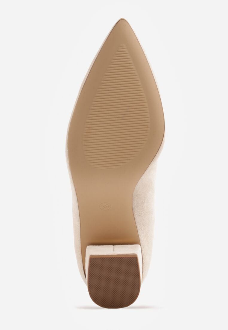 Beżowe Czółenka na Obcasie ze Skórzaną Wkładką i Metaliczną Wstawką Rasmone 7