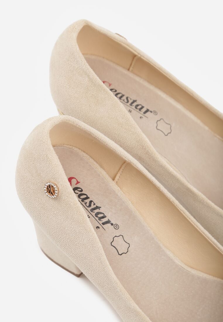 Beżowe Czółenka na Obcasie ze Skórzaną Wkładką i Metaliczną Wstawką Rasmone 8