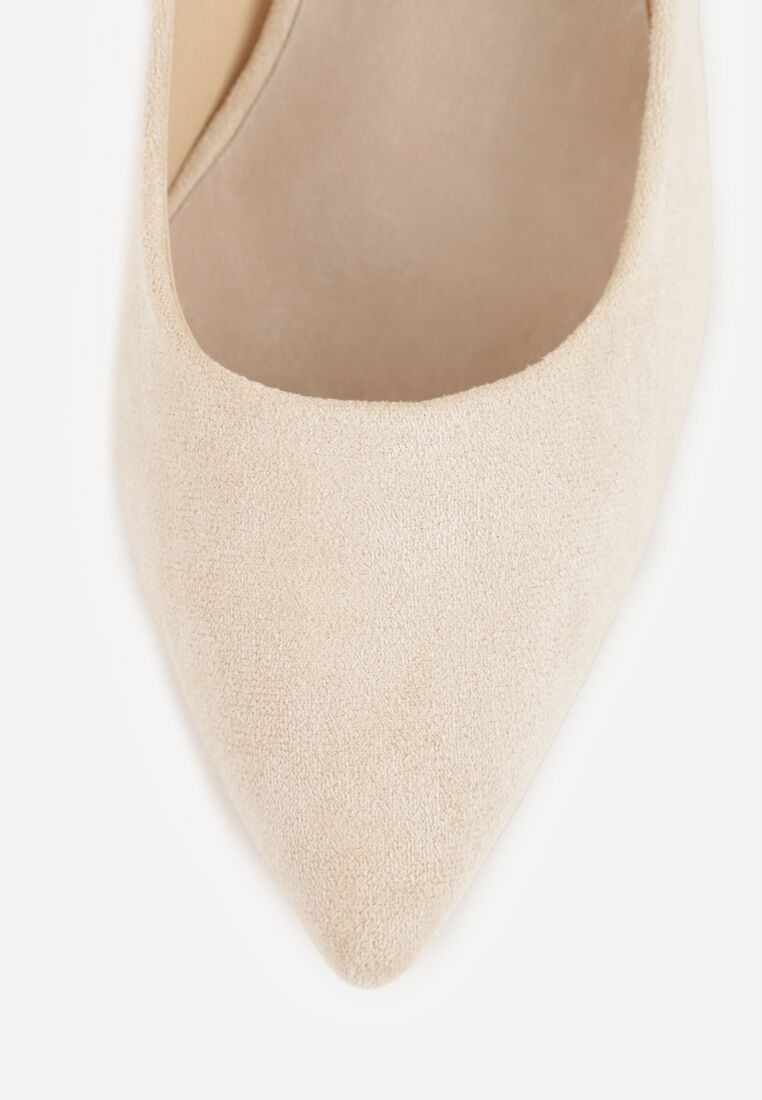 Beżowe Czółenka na Obcasie ze Skórzaną Wkładką i Metaliczną Wstawką Rasmone 9
