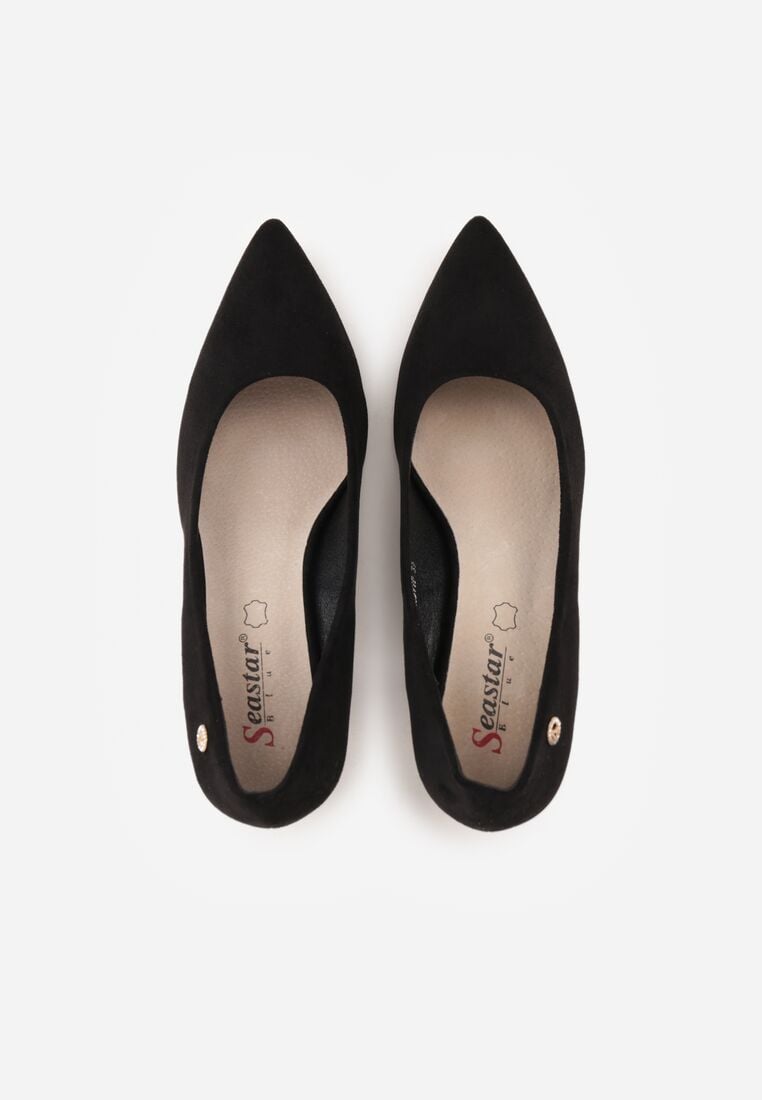 Czarne Czółenka na Obcasie ze Skórzaną Wkładką i Metaliczną Wstawką Rasmone 6