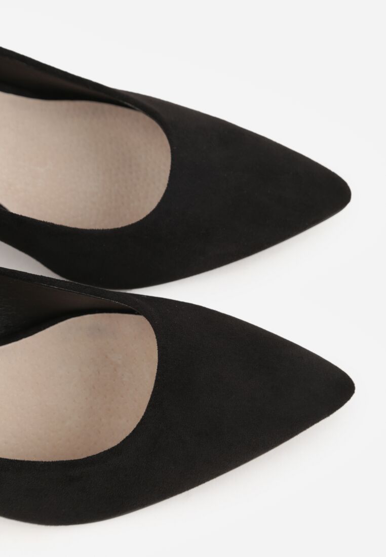 Czarne Czółenka na Obcasie ze Skórzaną Wkładką i Metaliczną Wstawką Rasmone 8