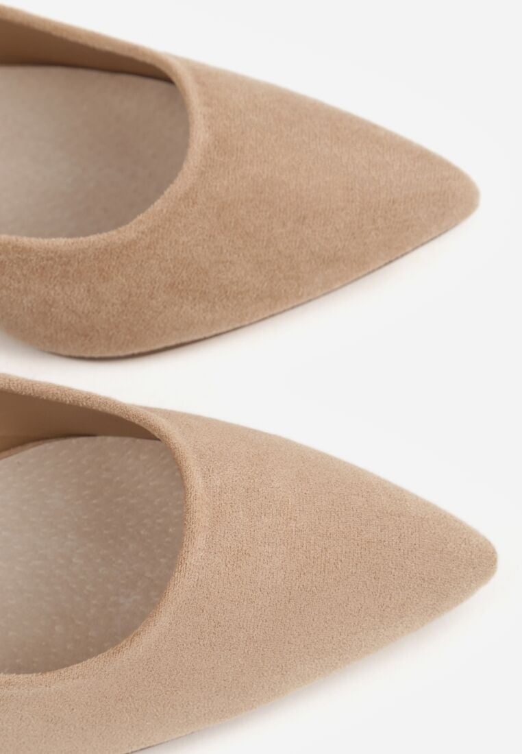 Ciemnobeżowe Czółenka na Obcasie ze Skórzaną Wkładką i Metaliczną Wstawką Rasmone 8