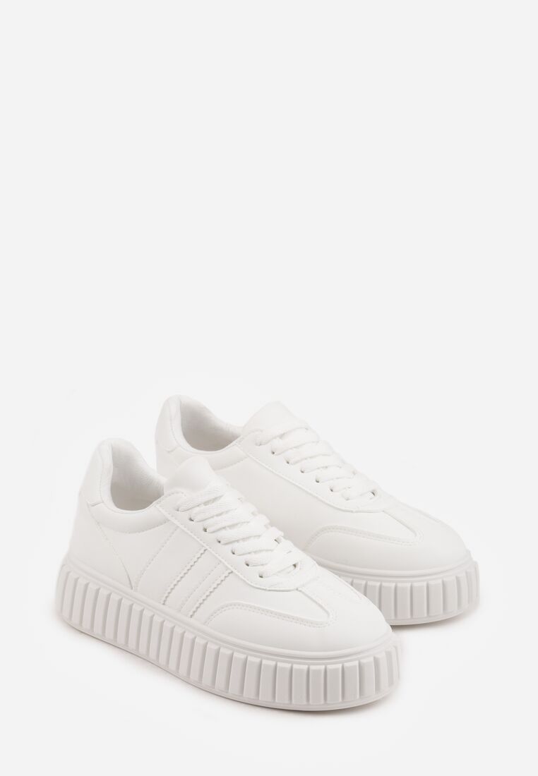 Białe Sneakersy na Grubej Podeszwie z Tłoczeniem i Ozdobnymi Paskami Ralis 5