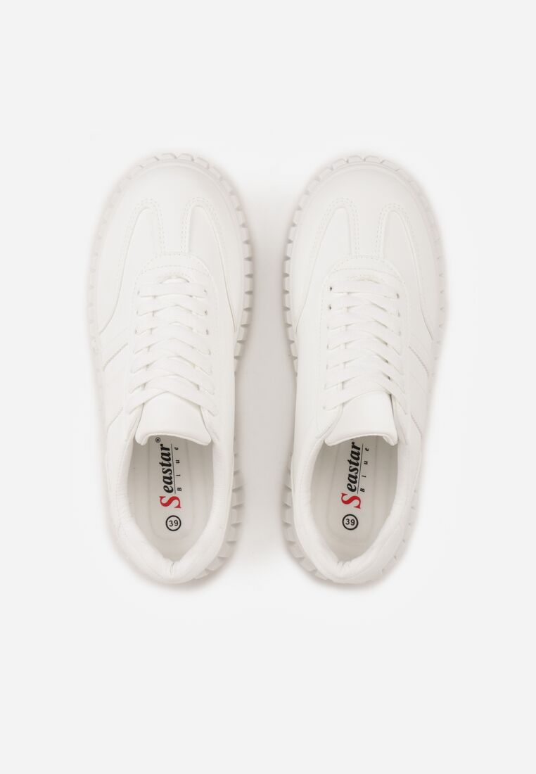 Białe Sneakersy na Grubej Podeszwie z Tłoczeniem i Ozdobnymi Paskami Ralis 6