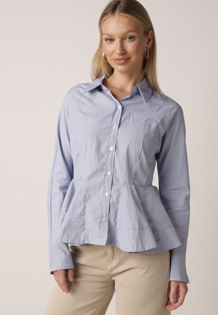 Niebieska Koszula z Bawełną w Paseczki z Rozkloszowanym Dołem Meridianes 1