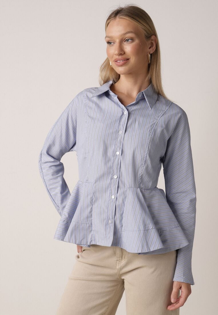 Niebieska Koszula z Bawełną w Paseczki z Rozkloszowanym Dołem Meridianes 4