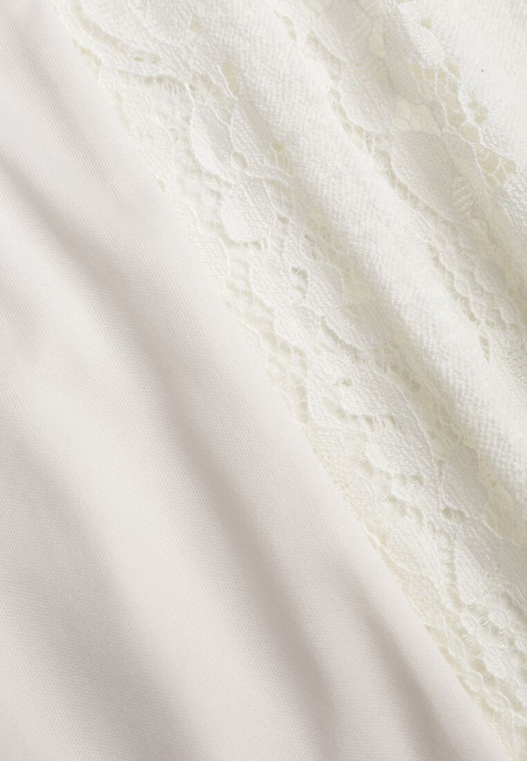 Beżowa Koronkowa Sukienka o Taliowanym Kroju z Wiązaniem przy Dekolcie Nevellirae 8