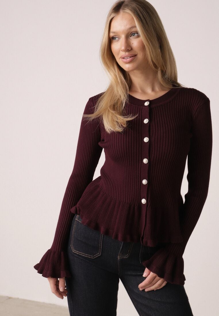 Fioletowy Elegancki Kardigan z Wiskozy z Falbankami i Guzikami z Cyrkoniami Orsea 1