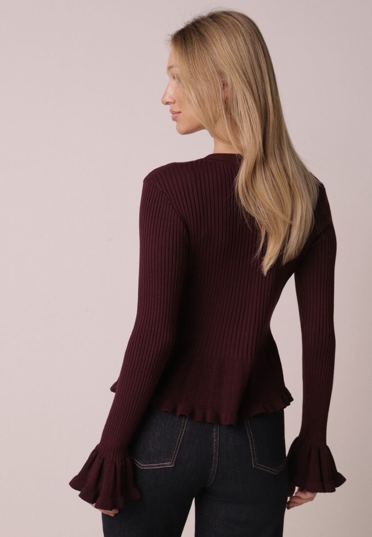 Fioletowy Elegancki Kardigan z Wiskozy z Falbankami i Guzikami z Cyrkoniami Orsea 3