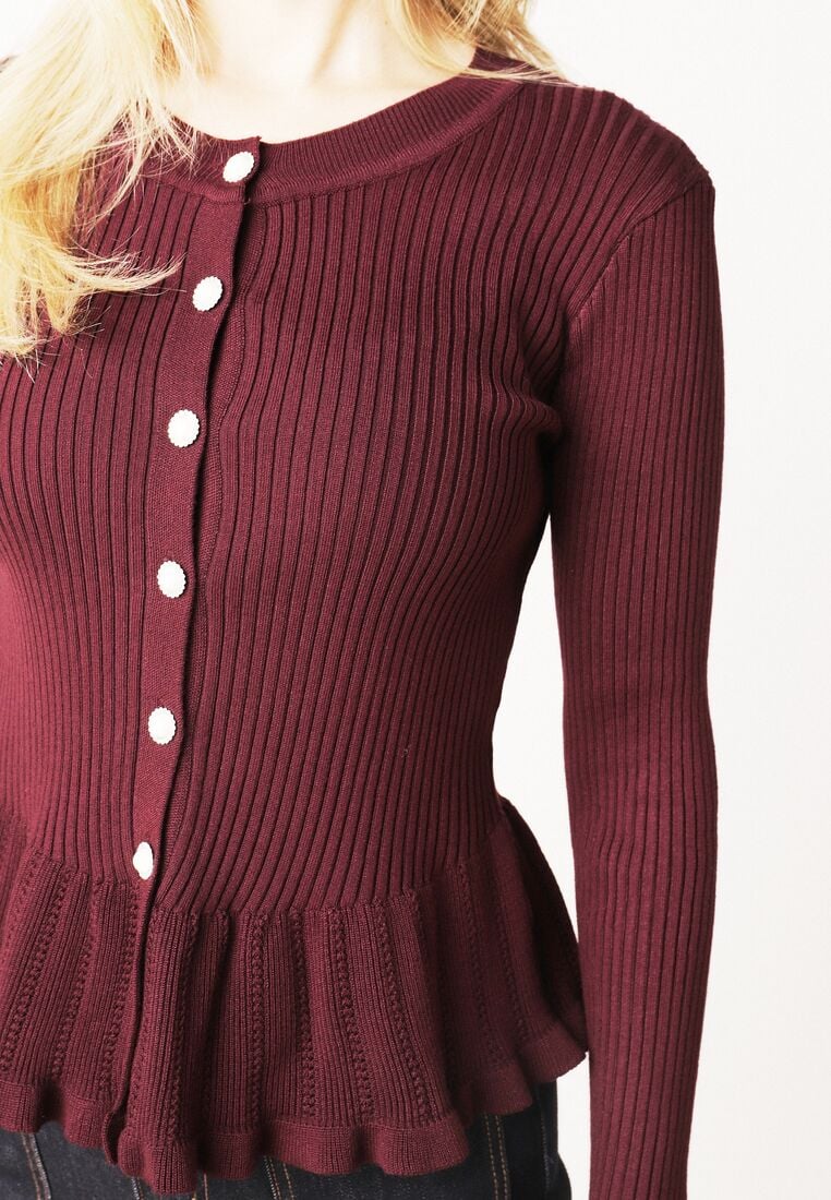 Fioletowy Elegancki Kardigan z Wiskozy z Falbankami i Guzikami z Cyrkoniami Orsea 5