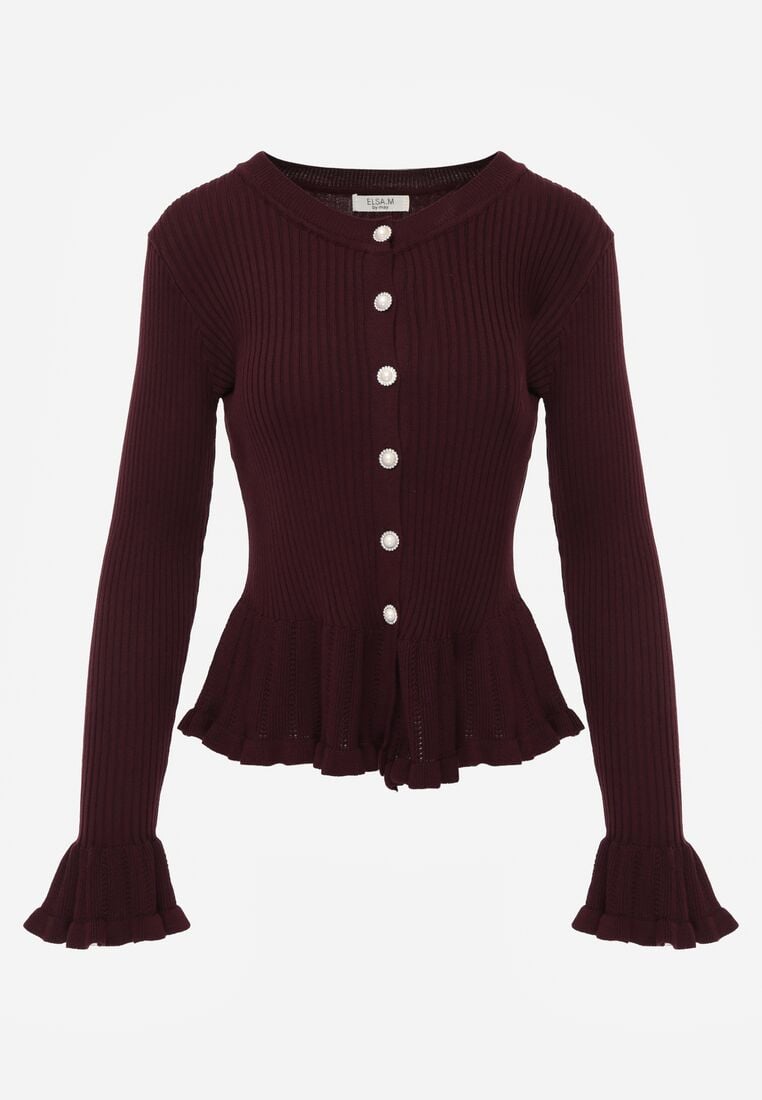 Fioletowy Elegancki Kardigan z Wiskozy z Falbankami i Guzikami z Cyrkoniami Orsea 6