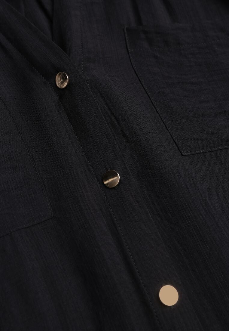 Czarna Sukienka Koszulowa z Wiskozą z Wiązanym Paskiem Lustilla 8