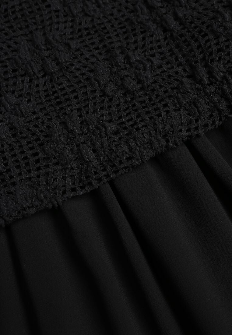 Czarna Sukienka Ażurowa z Usztywnioną Linią Ramion i Przezroczystym Dołem Semiriel 8