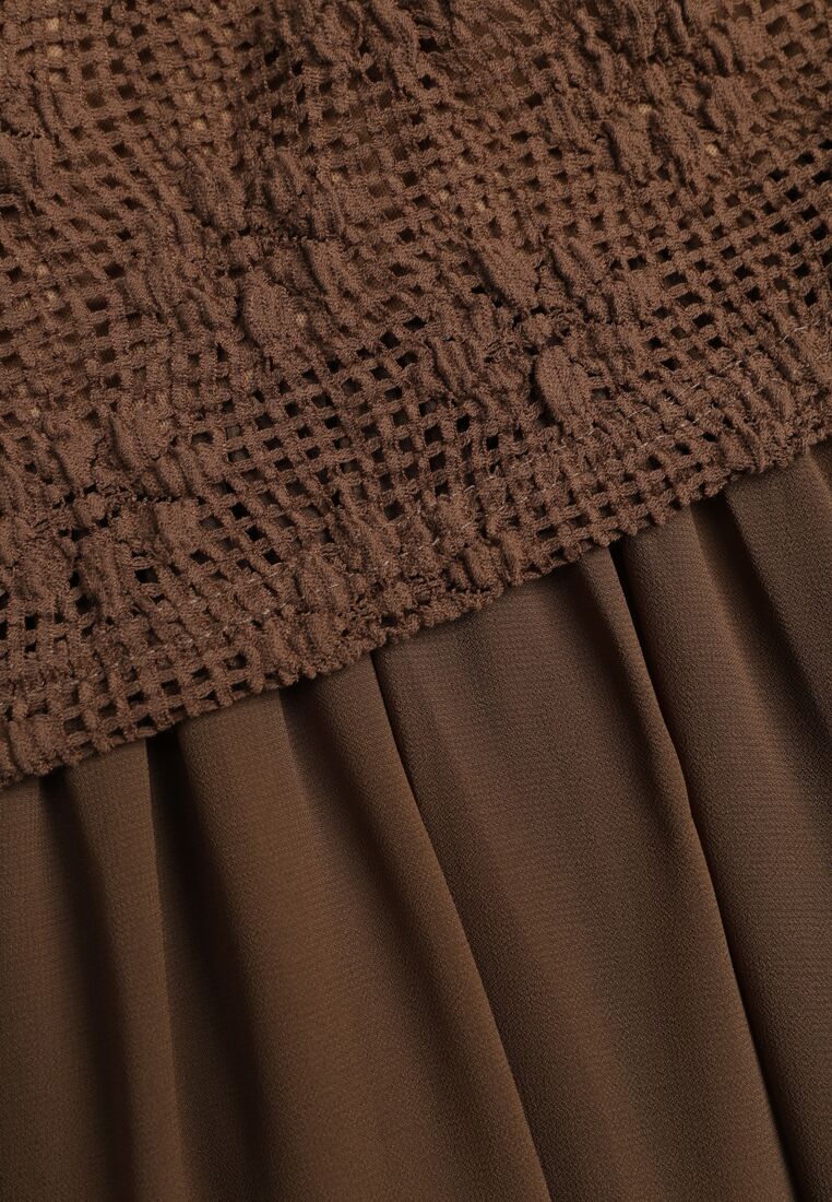 Brązowa Sukienka Ażurowa z Usztywnioną Linią Ramion i Przezroczystym Dołem Semiriel 8