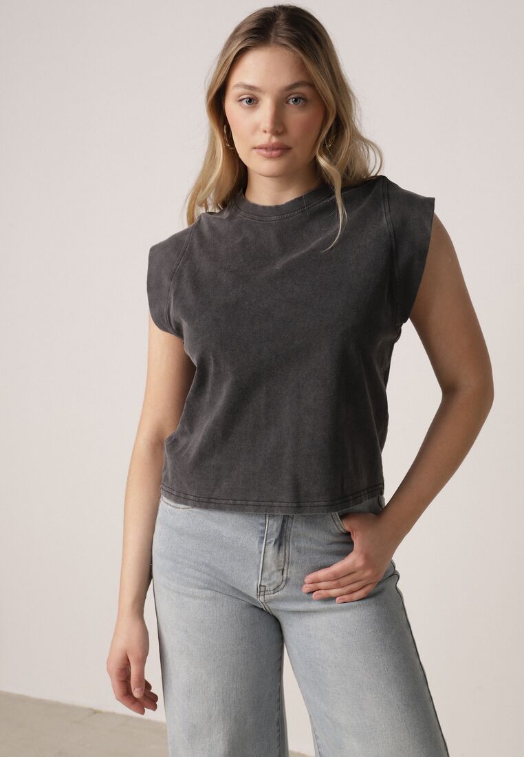 Czarny Bawełniany Top z Efektem Sprania Belatia 1