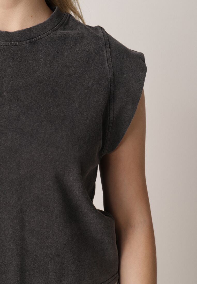 Czarny Bawełniany Top z Efektem Sprania Belatia 5