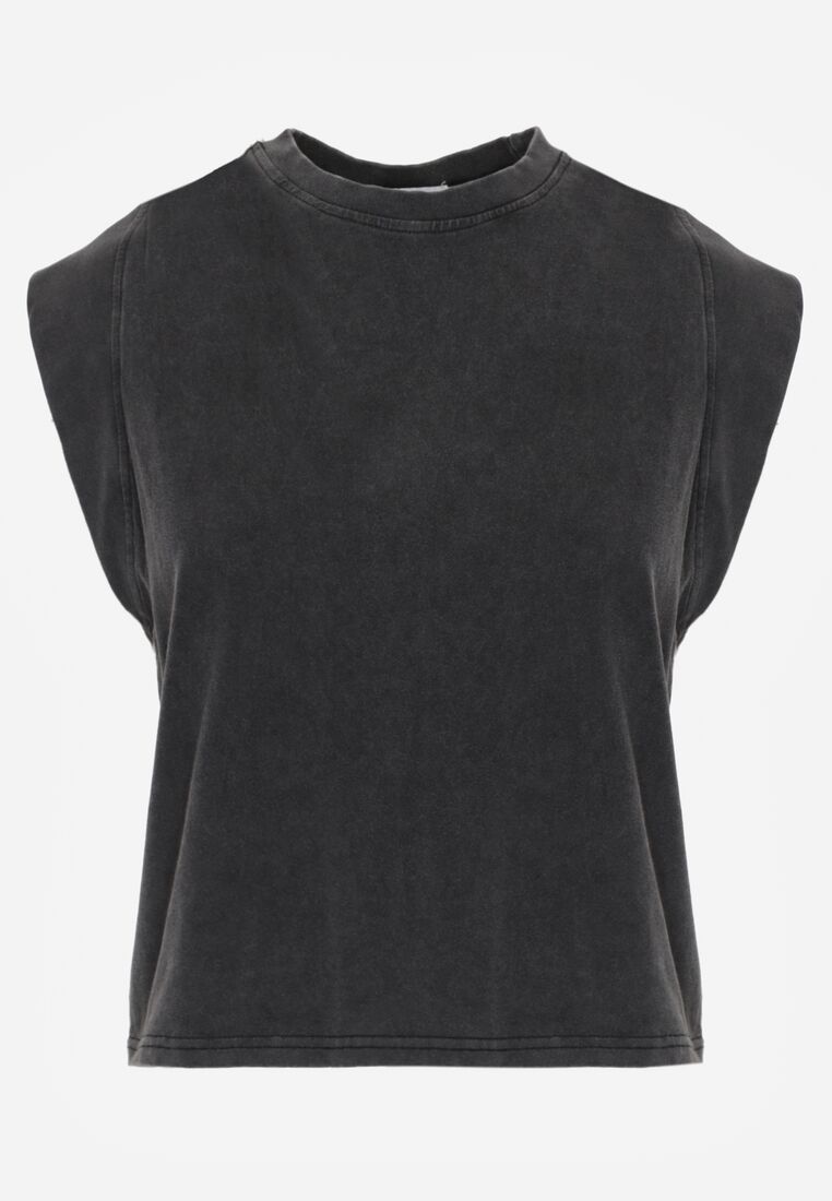 Czarny Bawełniany Top z Efektem Sprania Belatia 6