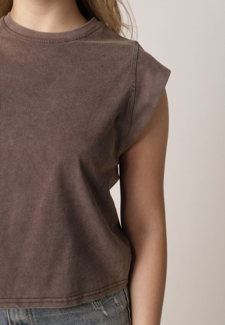 Brązowy Bawełniany Top z Efektem Sprania Belatia 5