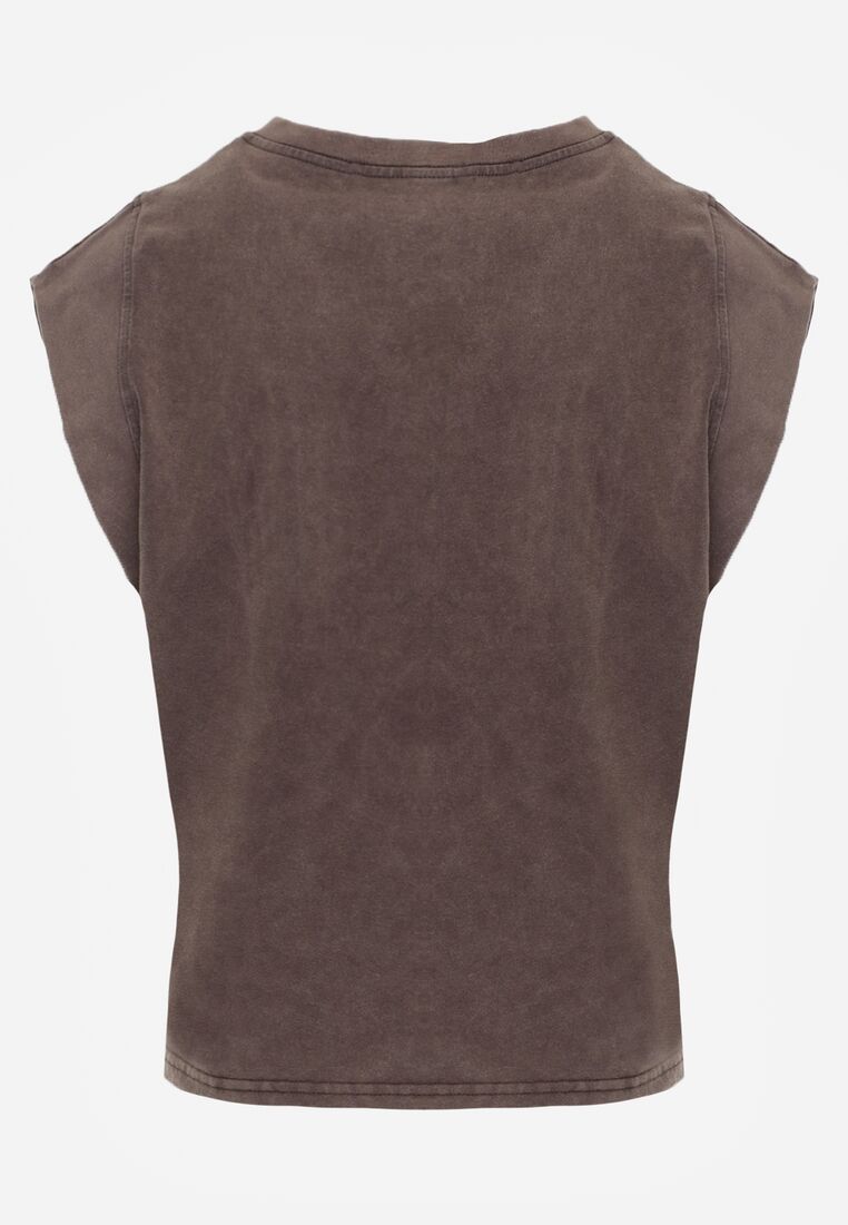 Brązowy Bawełniany Top z Efektem Sprania Belatia 7