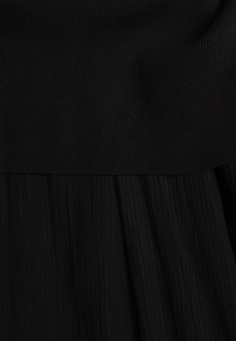 Czarna Dwuwarstwowa Sukienka Dzianinowa z Wiskozą i Paskiem z Klamrą Arkesia 8