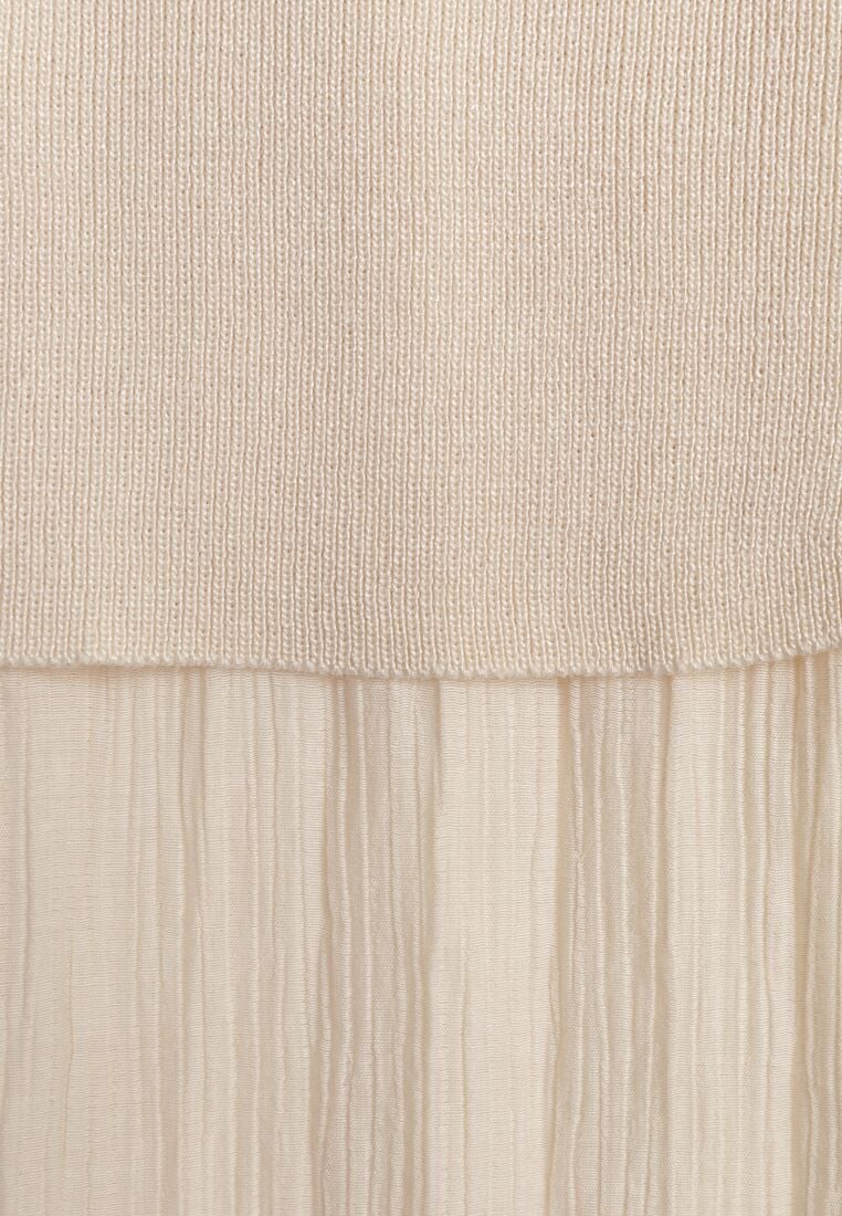 Beżowa Dwuwarstwowa Sukienka Dzianinowa z Wiskozą i Paskiem z Klamrą Arkesia 8