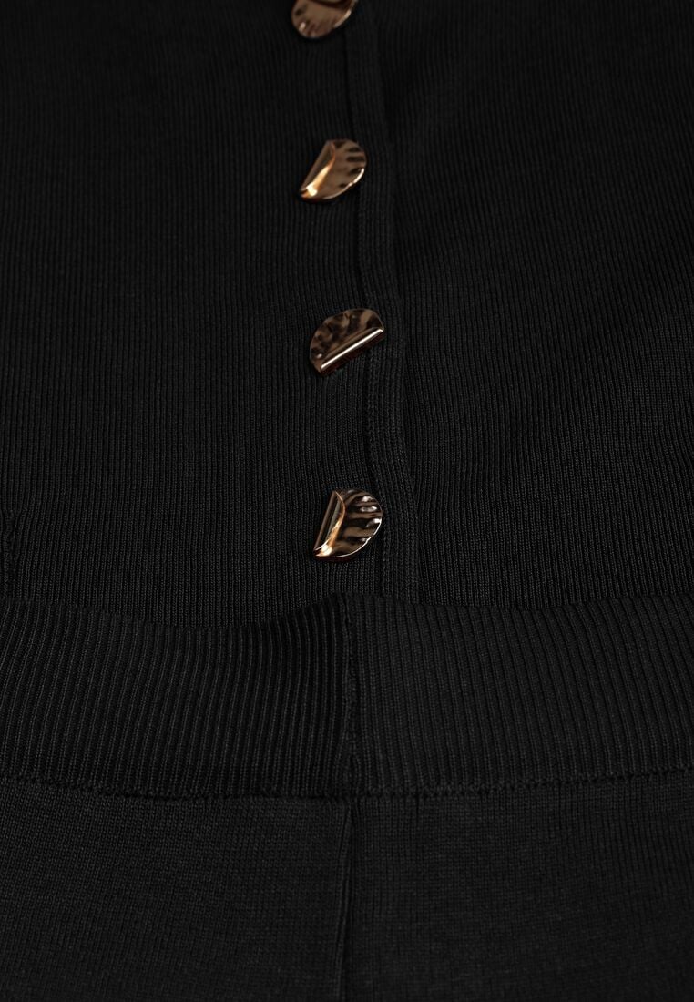 Czarny Dzianinowy Komplet z Wiskozą Spodnie i Bluzka na Ramiączkach Merissani 8