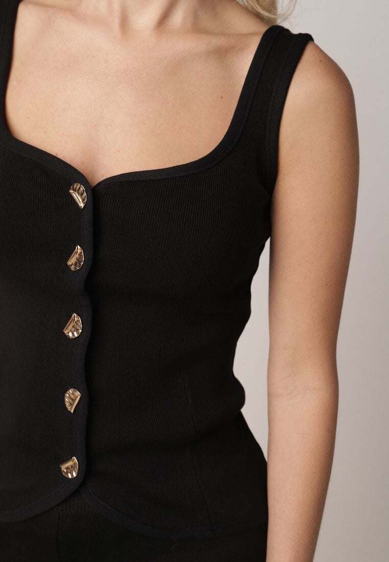 Czarny Dzianinowy Komplet z Wiskozą Spodnie i Bluzka na Ramiączkach Merissani 5