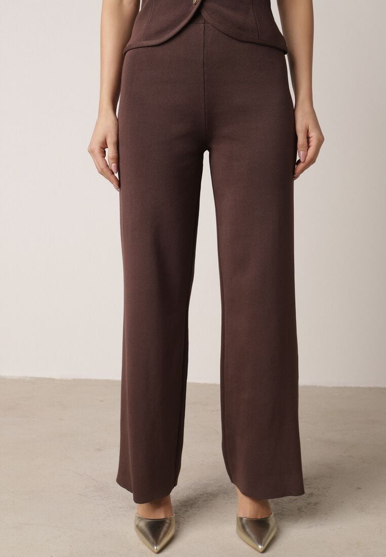 Brązowy Dzianinowy Komplet z Wiskozą Spodnie i Bluzka na Ramiączkach Merissani 4