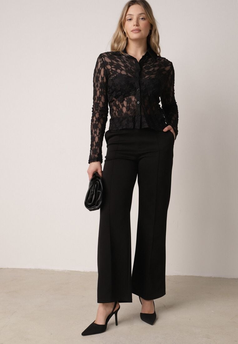 Czarne Eleganckie Spodnie z Bawełny i Wiskozy w Kant Valelia 1